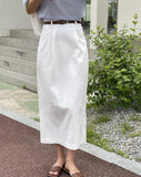 Solid Belted Linen Skirt - HOLIHOLIC
