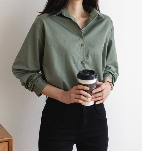 Solid Daily Cotton Shirt-Holiholic