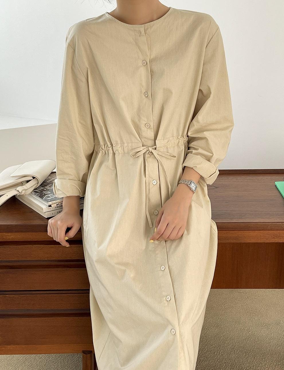Solid Front Button Down Dress - HOLIHOLIC