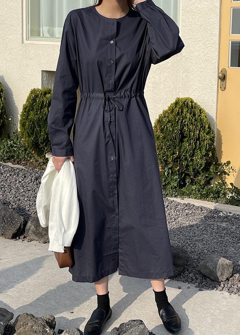 Solid Front Button Down Dress - HOLIHOLIC