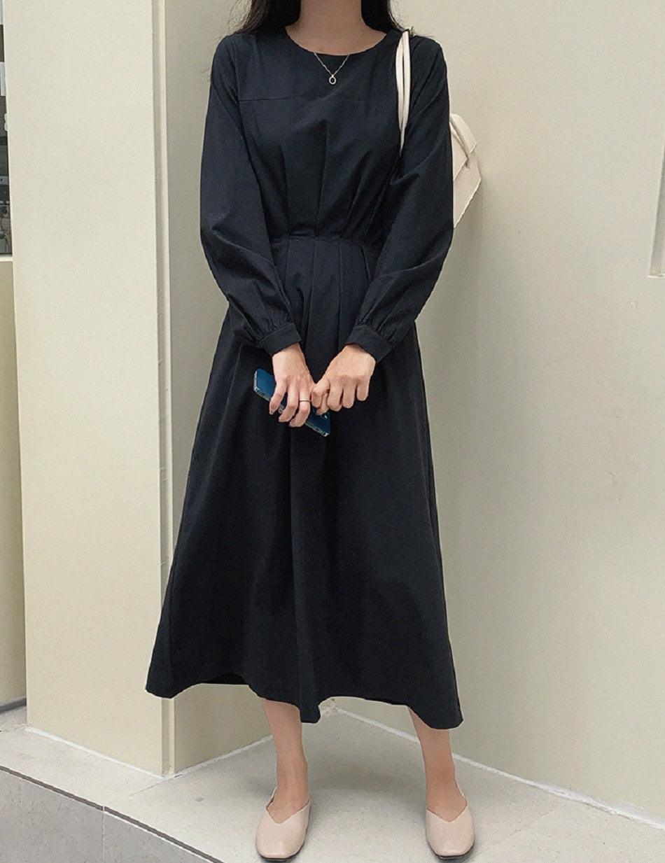 Solid Front Pintuck Midi Dress - HOLIHOLIC