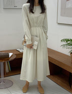 Solid Front Pintuck Midi Dress - HOLIHOLIC