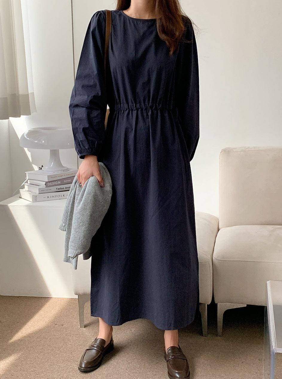 Solid Midi Dress with Waist String - HOLIHOLIC
