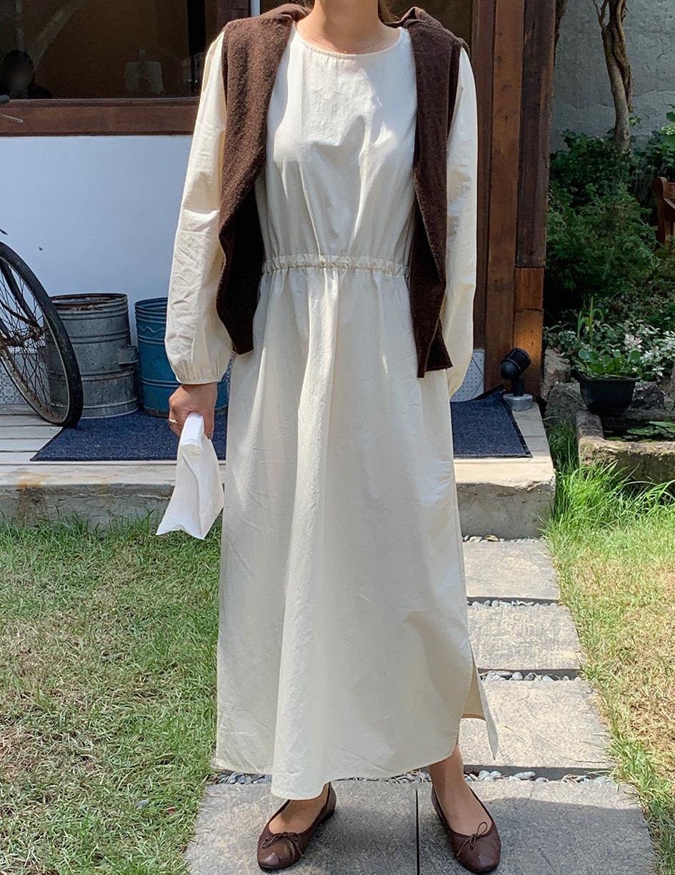 Solid Midi Dress with Waist String - HOLIHOLIC