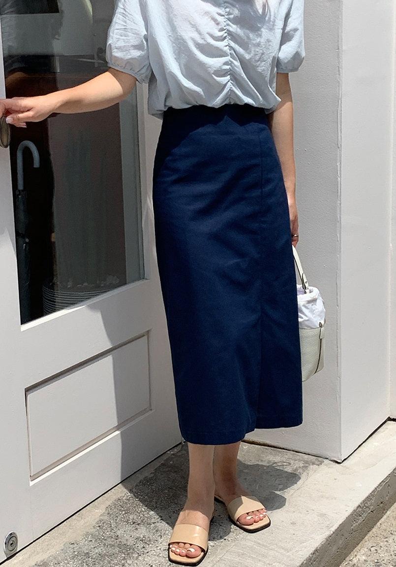 Split Front Linen Skirt - HOLIHOLIC