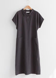 Square Pockets Linen Midi Dress - HOLIHOLIC