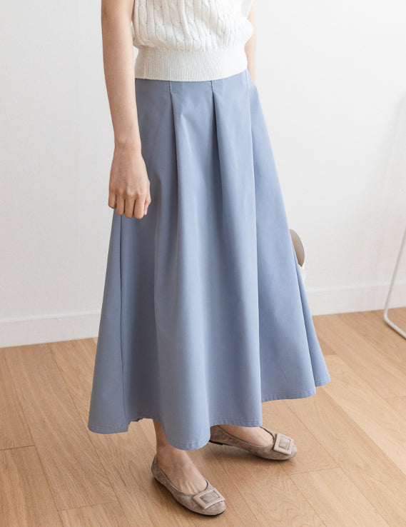 Stitch Detailed Flare Skirt with Elastic Waist-Holiholic