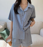 Striped Short Pajama Set - HOLIHOLIC