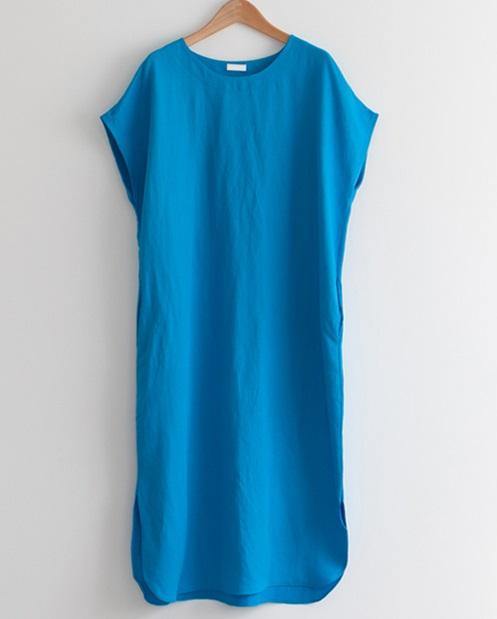 Unlined Side Split Linen Dress - HOLIHOLIC