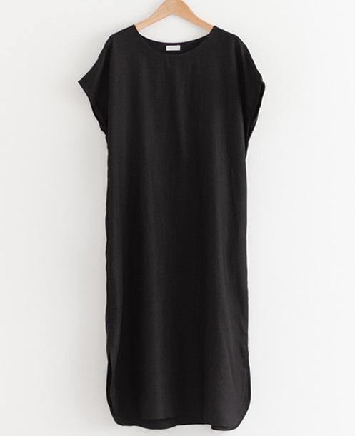 Unlined Side Split Linen Dress - HOLIHOLIC