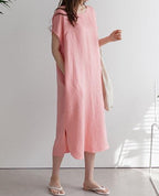 Unlined Side Split Linen Dress - HOLIHOLIC