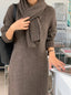 V Neck Ribbed Dress with Muffler-Holiholic