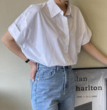 White Short Sleeve Cotton Shirt - HOLIHOLIC