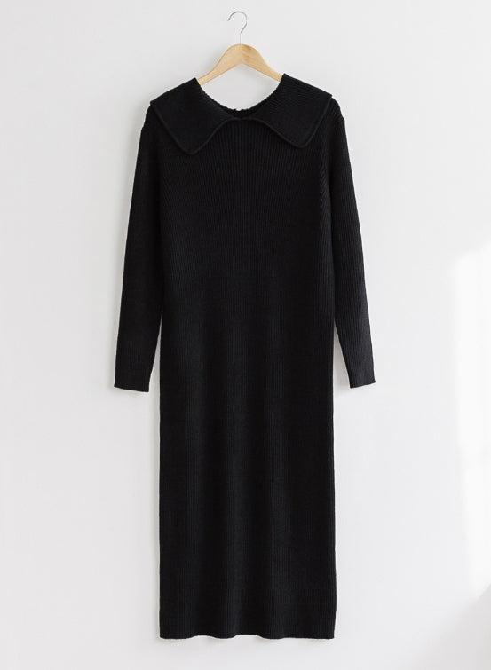 Wide Collar Ripped Knit Dress
