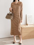Wide Collar Ripped Knit Dress