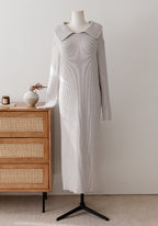 Wide Collar Ripped Knit Dress