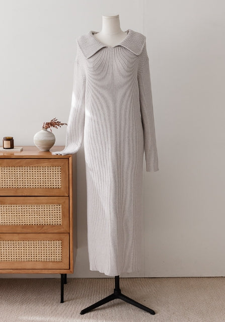 Wide Collar Ripped Knit Dress