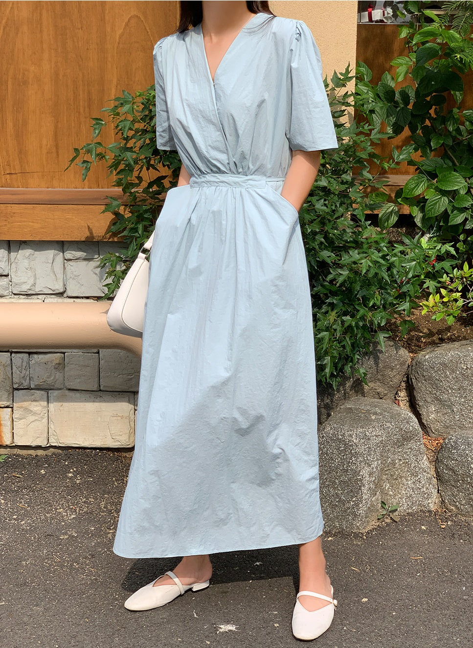 Wrap Style Midi Dress with Adjustable Waist