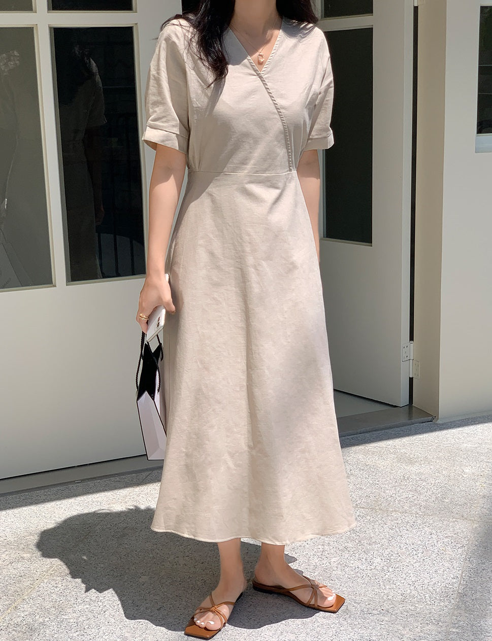 Wrap Style Short Sleeve Linen Dress | The best Dresses HOLIHOLIC Wrap Style Short Sleeve Linen Dress | The best Dresses HOLIHOLIC