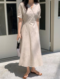 Wrap Style Short Sleeve Linen Dress-Holiholic
