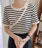 Wrap Style Stripe Knit Top - HOLIHOLIC
