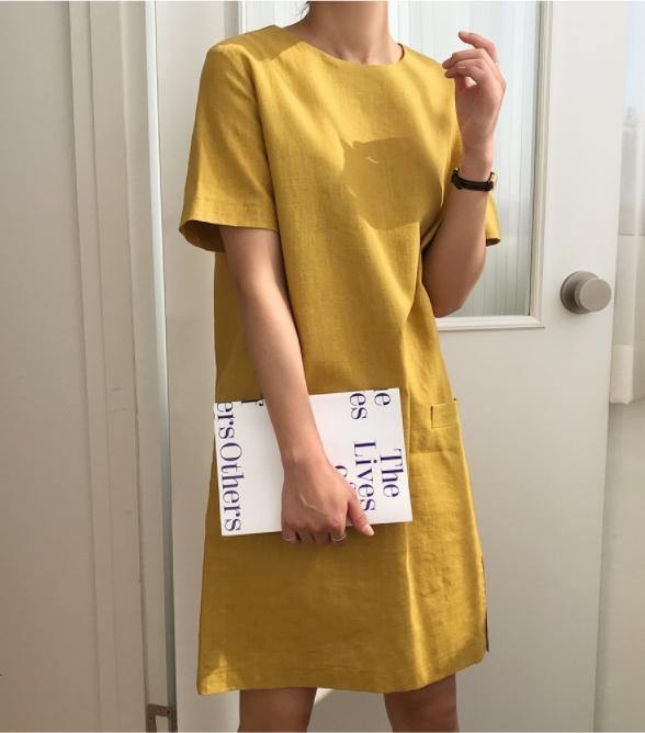 Solid Pocket Linen Dress - HOLIHOLIC