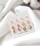Leaf and Round Daily Earrings Set - HOLIHOLIC